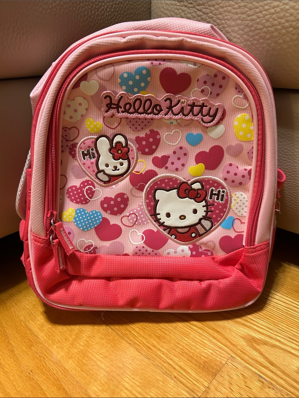 Hello Kitty Pink and Red Kids Backpack with Heart Motif